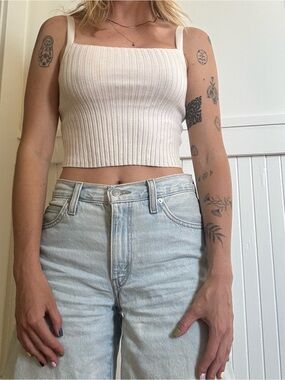 Women's Cream Ribbed Crop Top